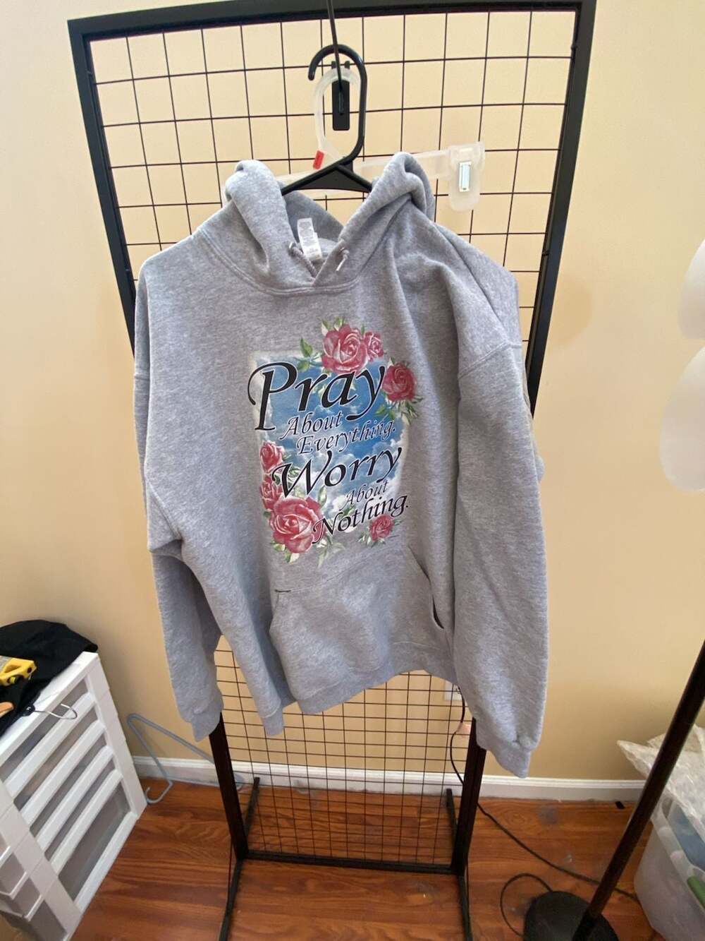 Jerzees Nublend Grey Hooded Sweatshirt Pray About Everything Worry About Nothing